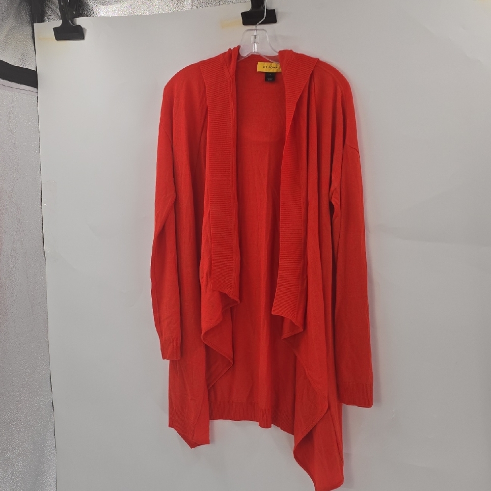 St. John Vibrant Orange Open Cardigan With Hood